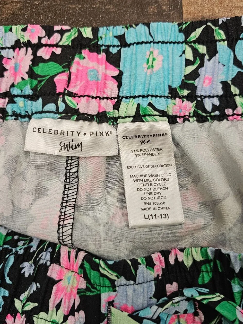 Celebrity Pink Swim Floral Board Shorts Size L 11-13 Black Pink Blue